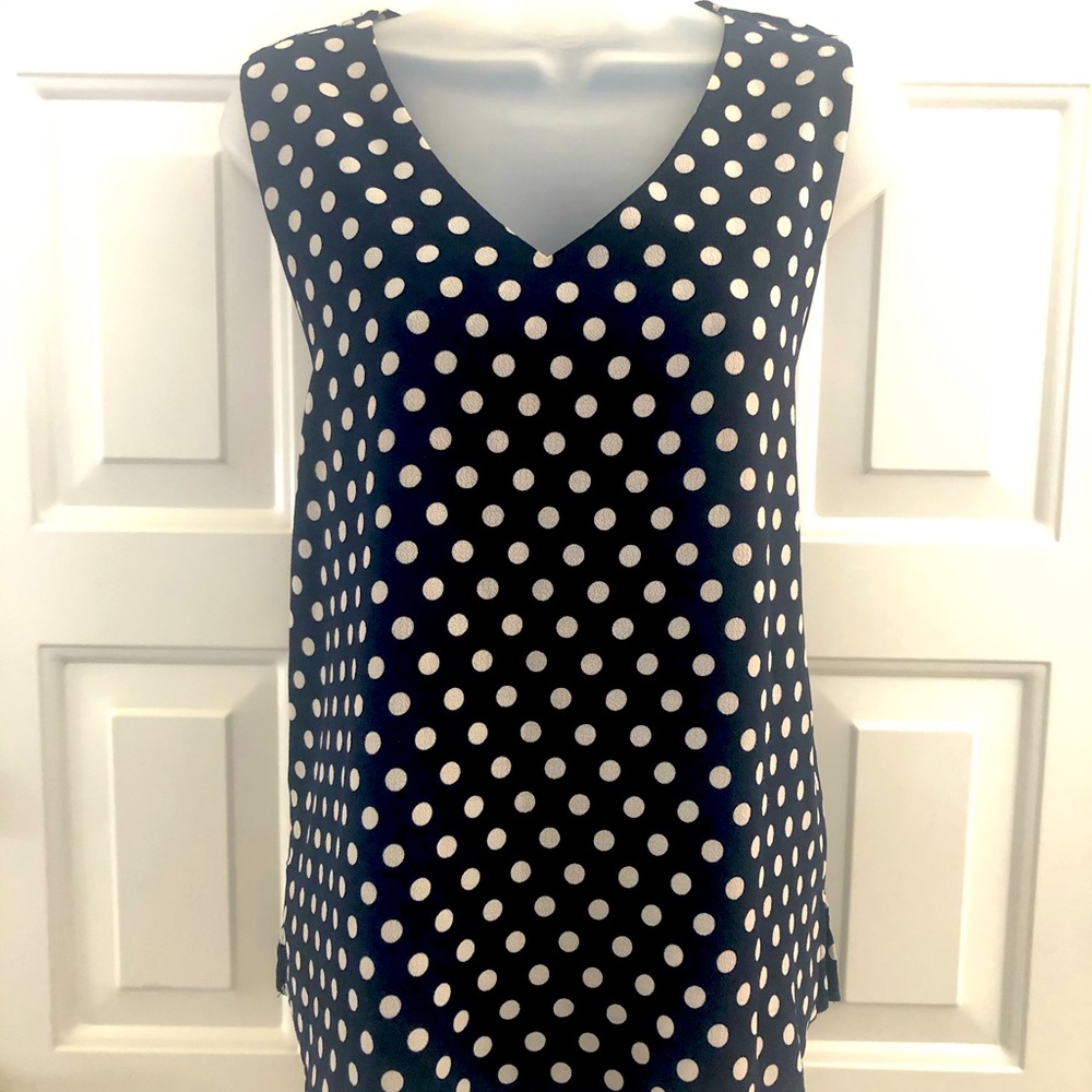 Halogen Dark Blue White Polka Dots Sleeveless Top
